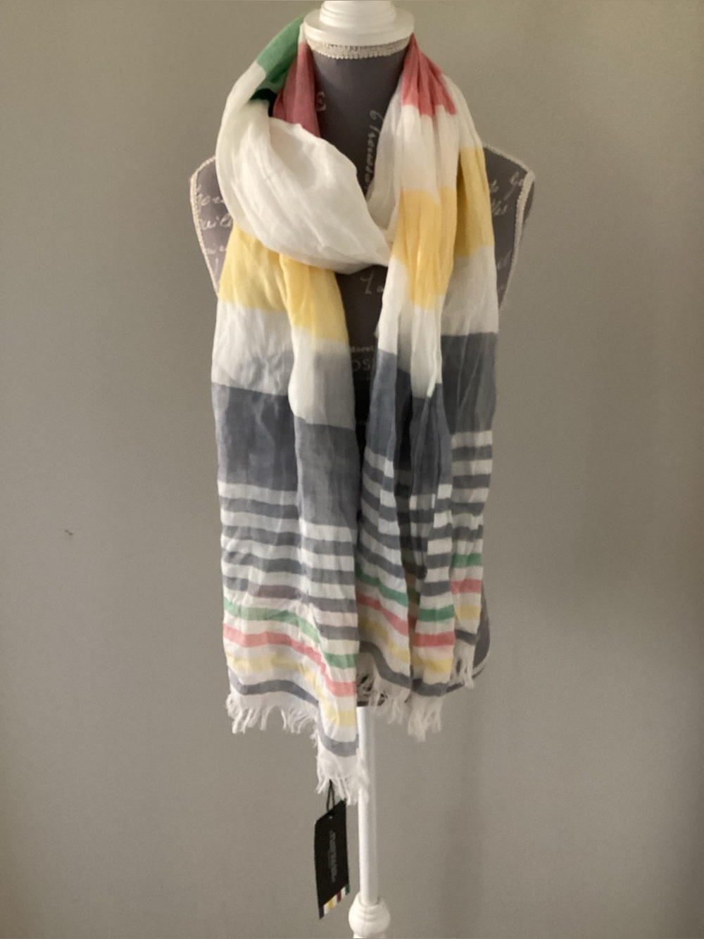 Hudson’s Bay Lightweight Striped Multi-Color Summer Scarf in 100% cotton.